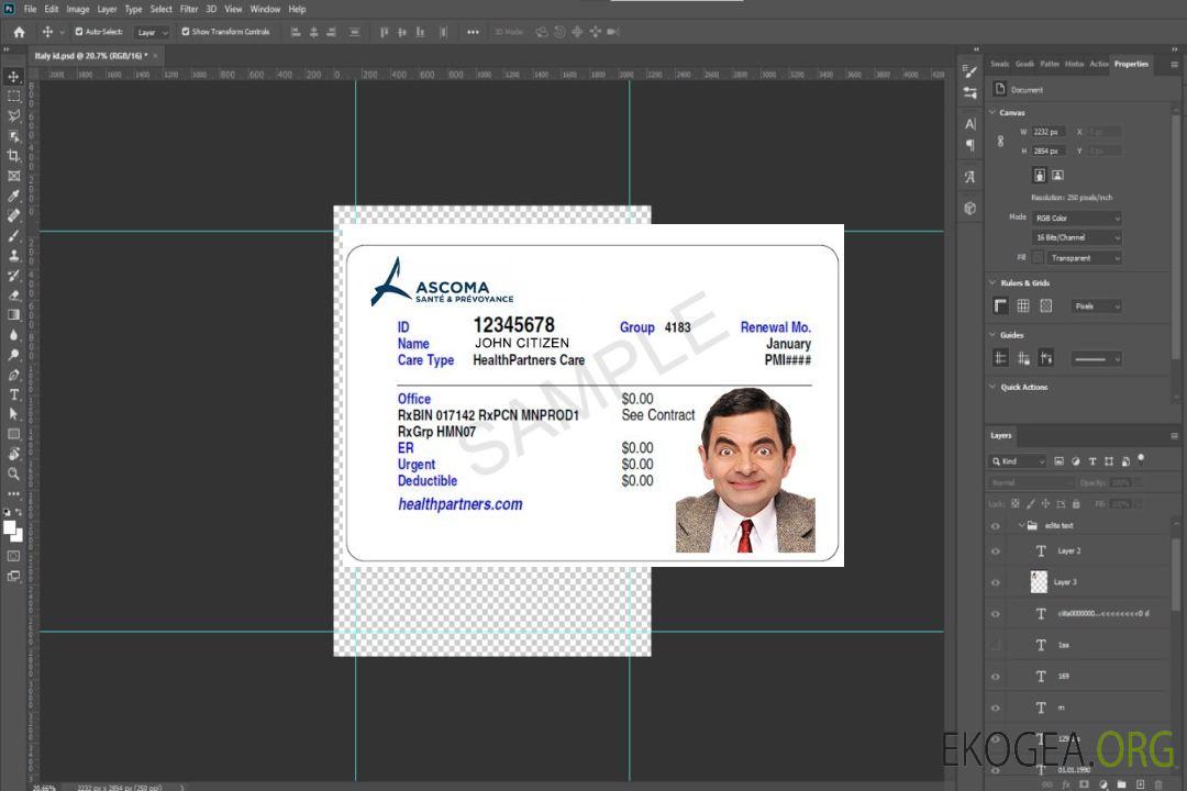 Carte d'assurance maladie de Guinée équatoriale template